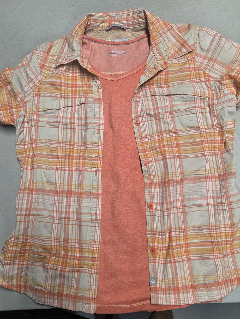 Columbia Omni Shade Orange Plaid Shirt With Orange T-shirt Medium